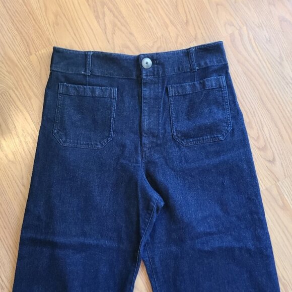 by ANTHROPOLOGIE THE COLETTE CROPPED WIDE-LEG PANTS HIGH RISE SILK DENIM sz 32 - Picture 3 of 7